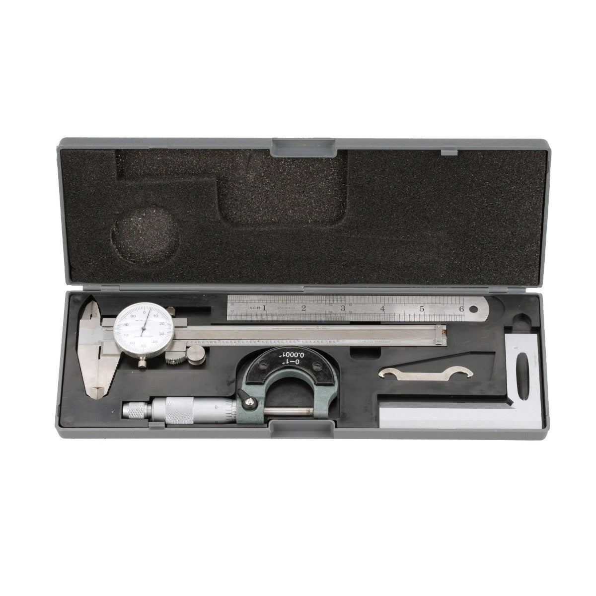 4 PIECE MACHINIST'S / STUDENT'S KIT WITH 6" DIAL CALIPER