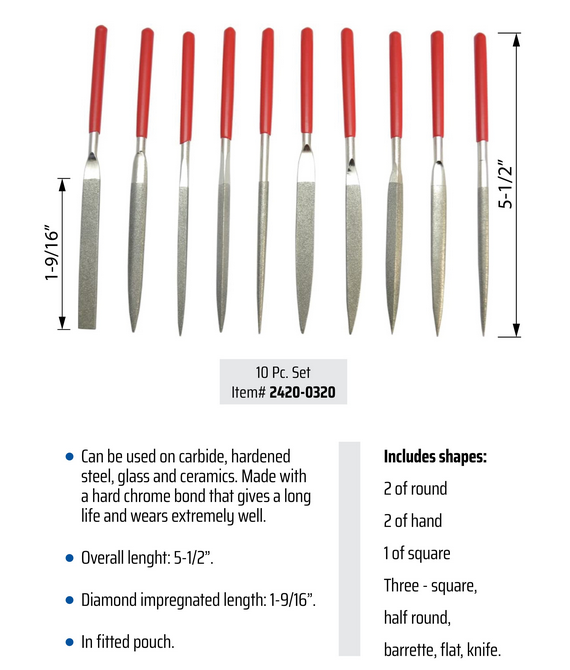 10 PIECE MEDIUM COARSE DIAMOND NEEDLE FILE SET